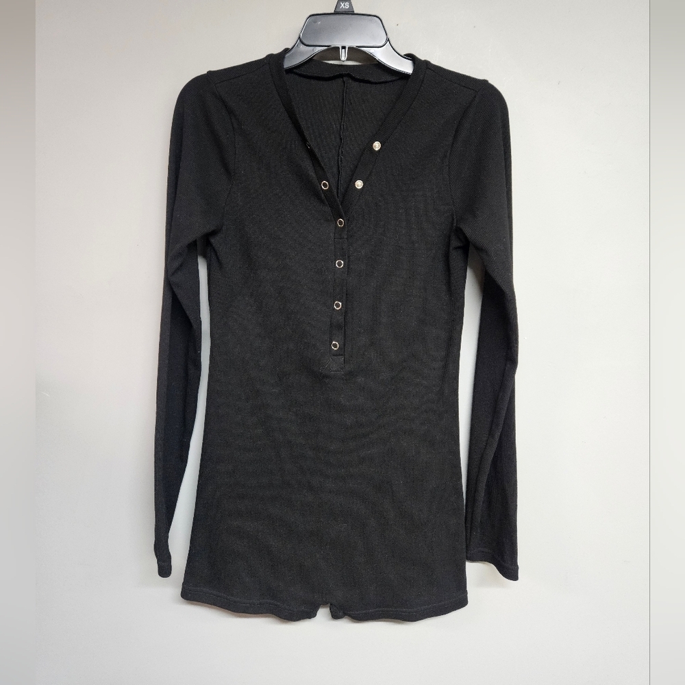 Black Long Sleeve Romper Women's Medium Shirts Bodysuit